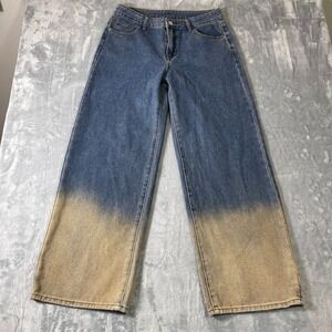 Cider Jeans 28W High Waisted Wide Leg Blue Tan Ombre Gradient Denim Trousers